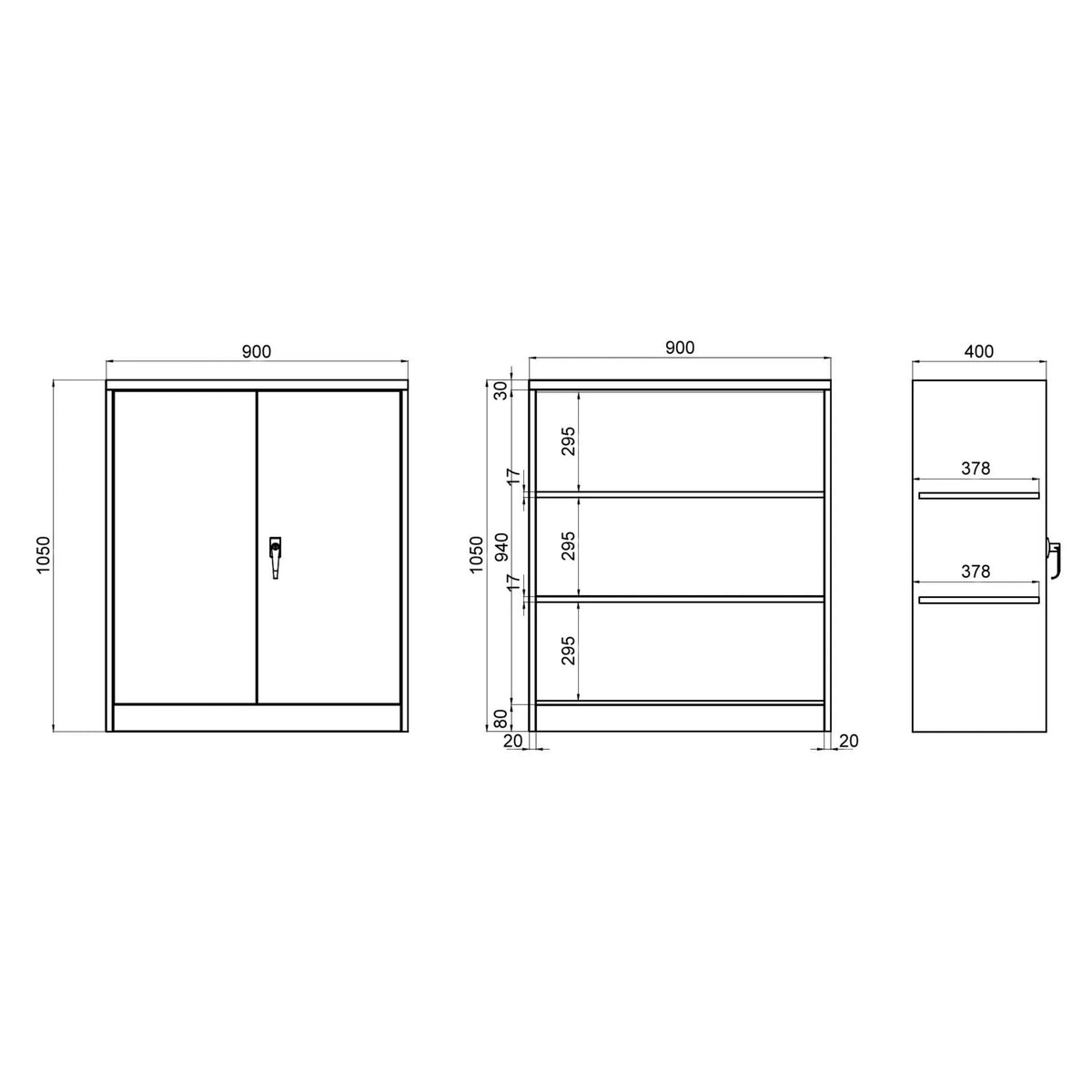 Toimistokaappi COLOR AS 105 mitat 900 × 1050 mm tekninen piirustus, valmistaja hjh OFFICE