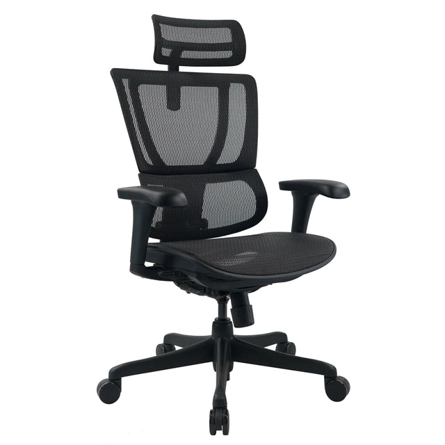 Luxus-Chefsessel ERGOHUMAN SLIM ECO M GEN2 mit schwarzem Netzbezug und verstellbarer Kopfstütze von hjh OFFICE