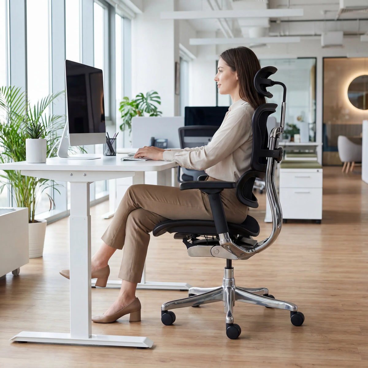 Luksustoimistotuoli ERGOHUMAN GEN2 niskatuella ja verkkokankaalla, musta, valmistaja hjh OFFICE (tekoälyllä luotu kuva)