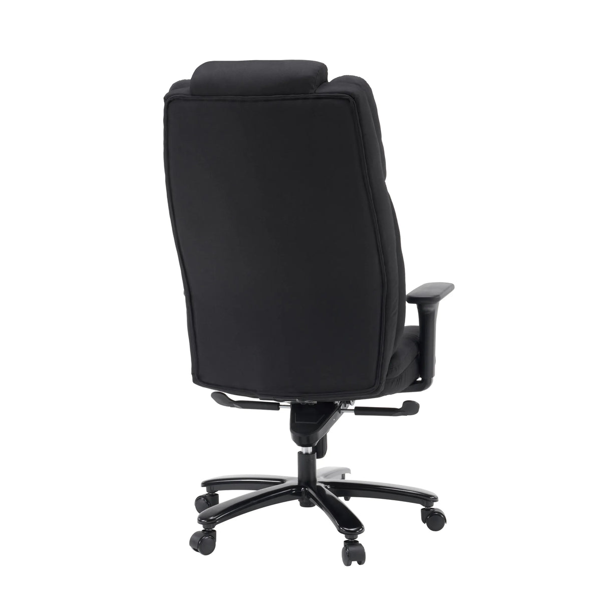 Mustan XXL Pullmann Gen2 pyörivän tuolin takanäkymä, kangaspäällyste ja viisi pyörää, valmistaja hjh OFFICE