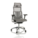 Vaaleanharmaa High End -toimistotuoli POFIT GEN2 verkkoselkänojalla ja viisipisteisellä jalustalla, valmistaja hjh OFFICE – 360 asteen näkymä (etunäkymä 15°)