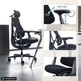 LiberNovo Omni High End -toimistotuolin 4D-käsituen säädöt mustana, valmistaja Libernovo (tekoälyllä luotu kuva)