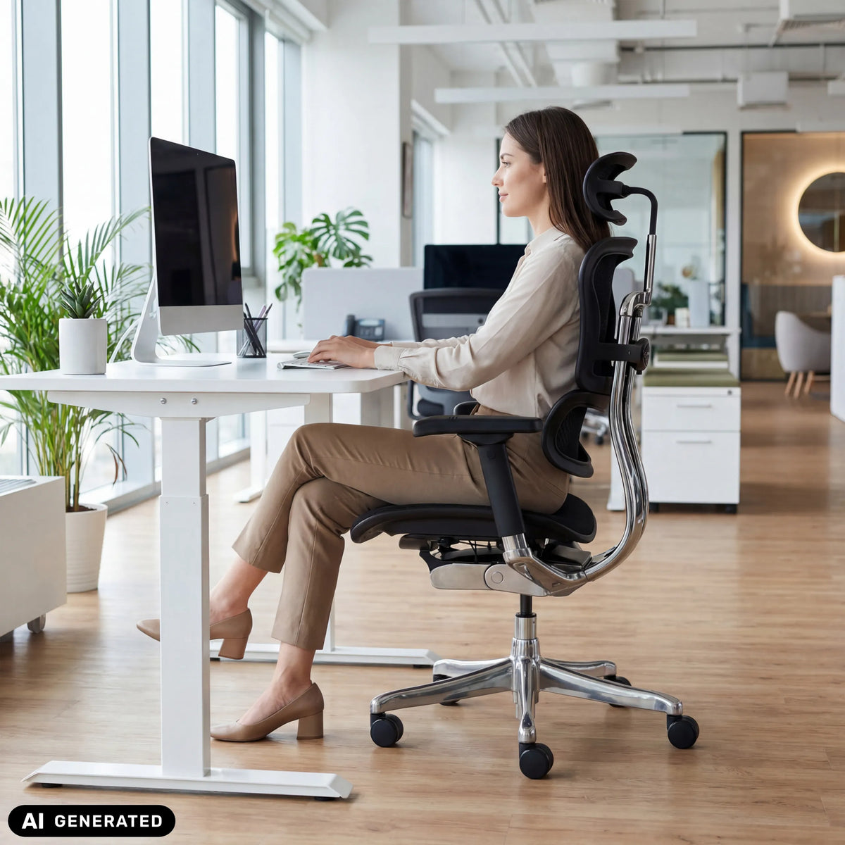 Luksustoimistotuoli ERGOHUMAN GEN2 niskatuella ja verkkokankaalla, musta, valmistaja hjh OFFICE (tekoälyllä luotu kuva)