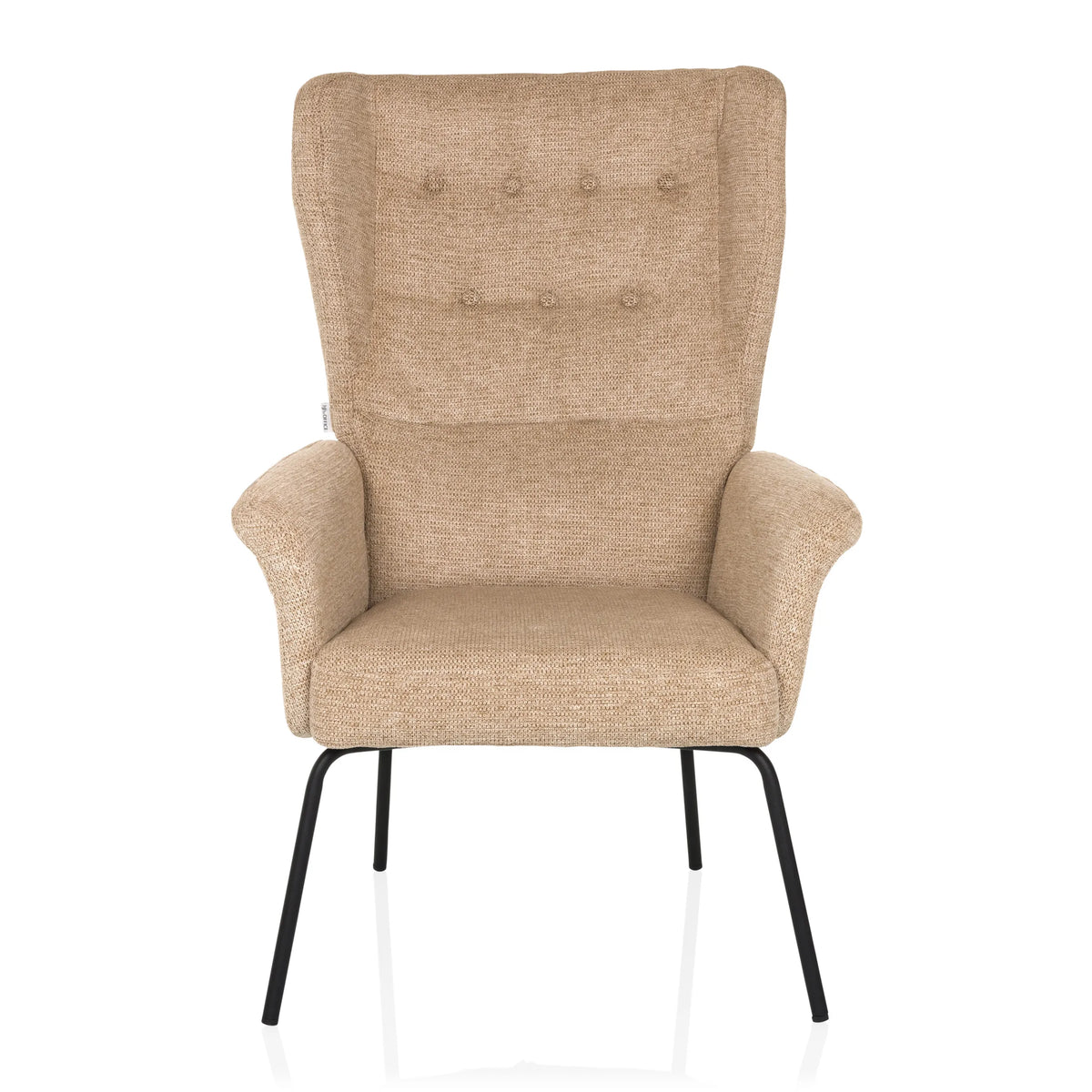 Beige Pehmustetut nojatuolit HAVENIO, jossa on nappituftaus, käsinojat ja mustat metallijalat, valmistaja hjh LIVING – 360 asteen näkymä (etunäkymä 0°)