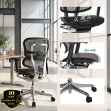 Luksustoimistotuoli ERGOHUMAN BASE GEN2 verkkoverhoilulla ja säädettävällä istuimella, valmistaja hjh OFFICE (tekoälyllä luotu kuva)