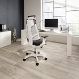 High End -toimistotuoli GENIDIA PRO WHITE mustana, valkoisella rungolla ja verkkoselkänojalla, valmistaja hjh OFFICE