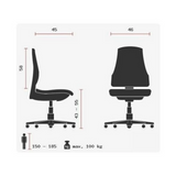 Technische Zeichnung des Homeoffice-Bürostuhls WELLPOINT 10 mit einer Breite von 46 cm von Topstar