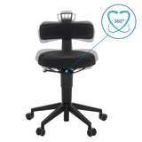 Mustan TOP WORK FLEX -pyörivän jakkaran 360 asteen pyörimistoiminto pyörillä, valmistaja hjh OFFICE