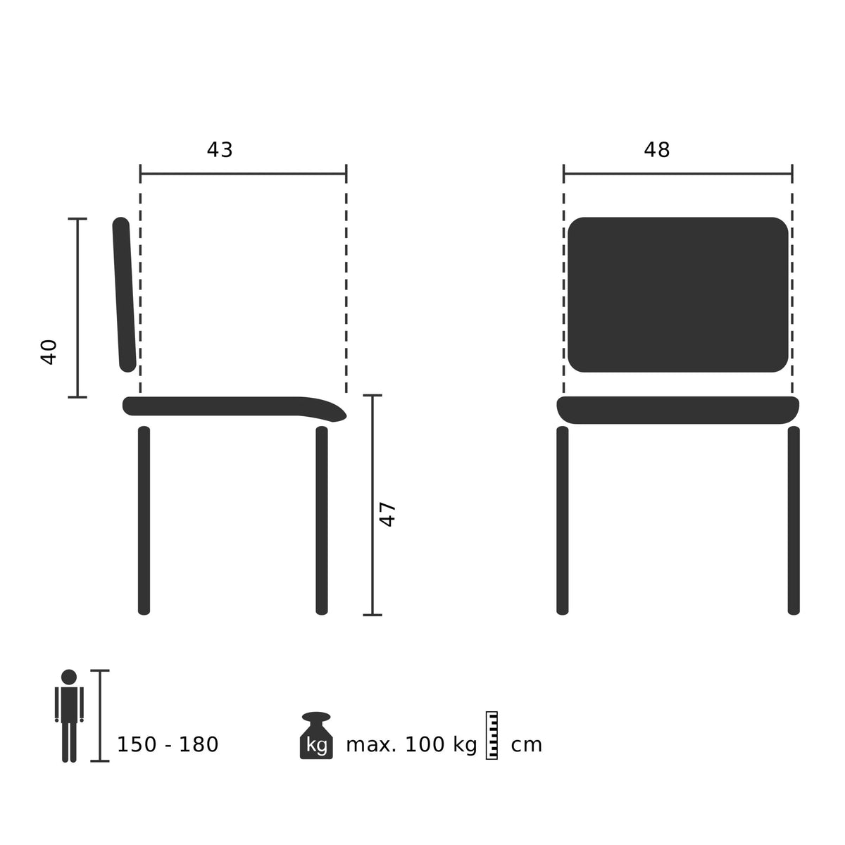 Kuppituoli SCANDI P tekninen piirustus, istuinkorkeus 47 cm, valmistaja hjh OFFICE