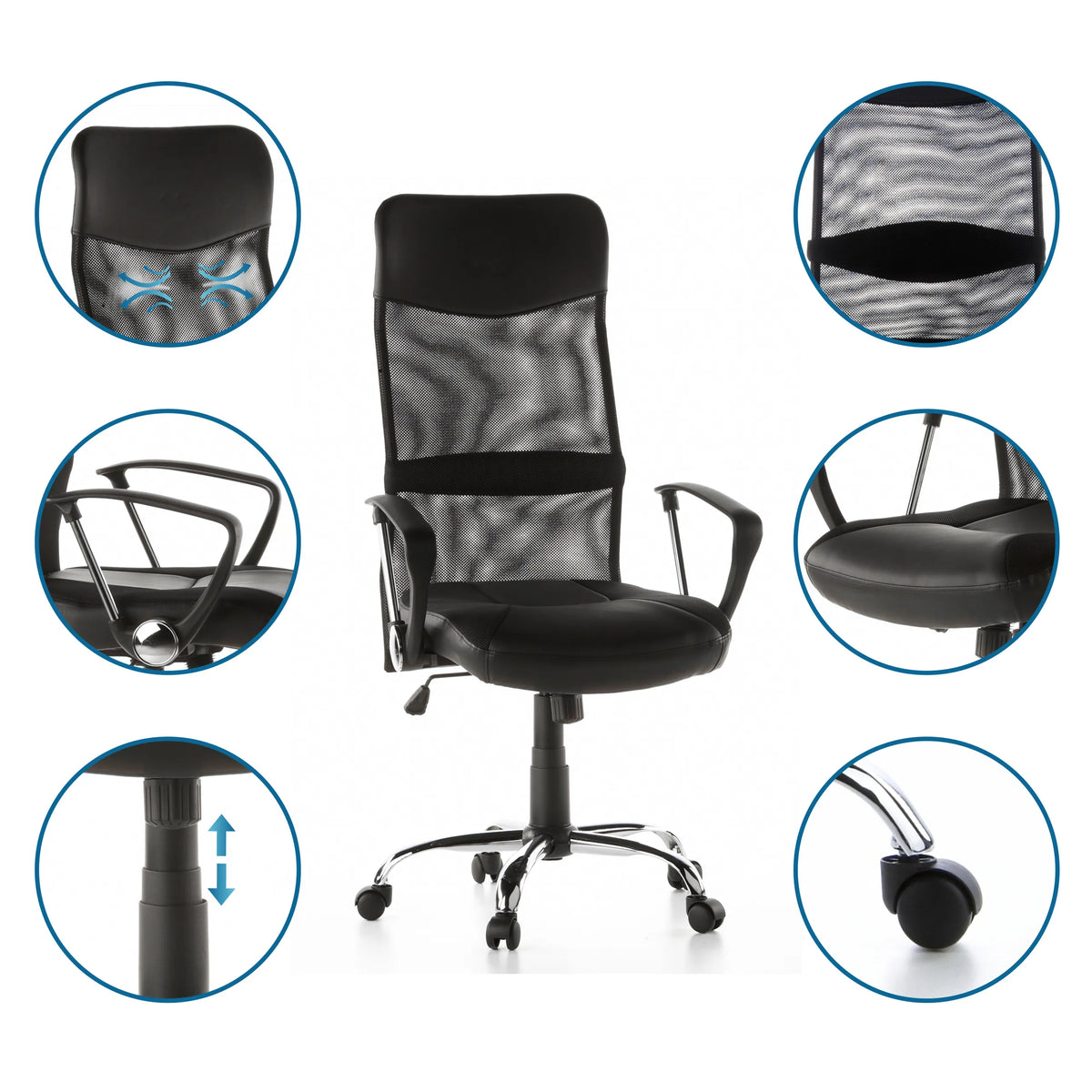 Home Office -toimistotuoli STRYKA keinotekoisesta nahasta ja verkkokankaasta yksityiskohdilla, valmistaja hjh OFFICE