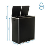 Roskakori CLEAN XI mittojen piirustus, korkeus 94 cm ja tilavuus 60 l, valmistaja hjh OFFICE