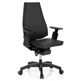 Musta High End -toimistotuoli GENIDIA BLACK nahasta, jossa on käsinojat ja viisipolvinen rullajalka, valmistaja hjh OFFICE – 360 asteen näkymä (etuviistonäkymä 40°)