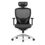 Musta High End -toimistotuoli VENUS ONE verkkoselkänojalla ja viisijalkaisella rullajalustalla, valmistaja hjh OFFICE – 360 asteen näkymä (etunäkymä 0°)