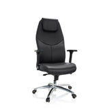 Schwarzer Profi-Chefsessel FERRARA mit integrierter Kopfstütze und Fußkreuz mit fünf Rollen von hjh OFFICE – 360-Grad-Ansicht (Frontansicht 20°)