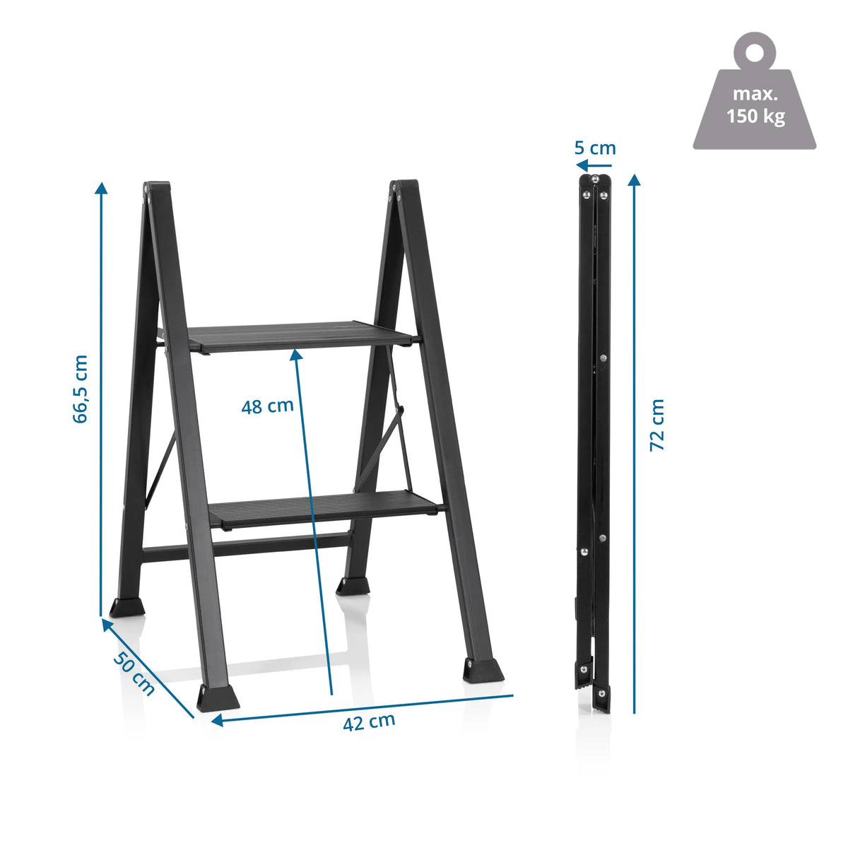 Taitettavat tikkaat SOLID W5 tekninen piirustus, korkeus 66,5 cm, valmistaja hjh OFFICE