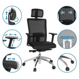 Ammattitason toimistotuoli ASTRA LUX mustana verkkoselkänojalla ja eri säätömahdollisuuksilla, valmistaja hjh OFFICE