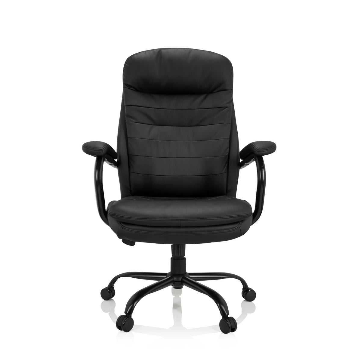 Musta pyörivä tuoli RELAX XXL B keinonahasta, jossa on tähtijalka ja viisi pyörää, valmistaja hjh OFFICE – 360 asteen näkymä (etunäkymä 0°)