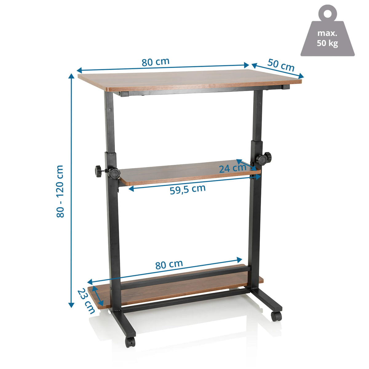 Seisomatyöpöytä WORKSTATION II mitat 80 × 50 cm ja korkeus 80–120 cm, valmistaja hjh OFFICE