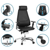 High End -toimistotuoli GENIDIA PRO -tuolin säädettävät toiminnot, musta nahka, valmistaja hjh OFFICE