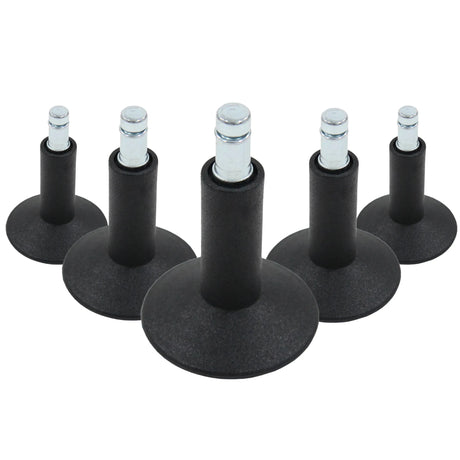 Viisi mustaa Tuolin kalustetassut 5 x STAND Nr. 12 metallisella kierrepinnillä kaikille lattioille, valmistaja hjh OFFICE