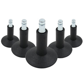Viisi mustaa Tuolin kalustetassut 5 x STAND Nr. 12 metallisella kierrepinnillä kaikille lattioille, valmistaja hjh OFFICE