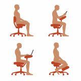 Kaaviokuva neljästä eri istuma-asennosta EvoShift-polvituolilla, valmistaja hjh OFFICE