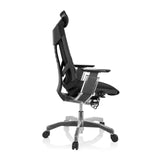 Musta High End -toimistotuoli GENIDIA PRO kangasverhoilulla ja viisisakaraisella rullajalalla, valmistaja hjh OFFICE – 360 asteen näkymä (sivuprofiili 100°)
