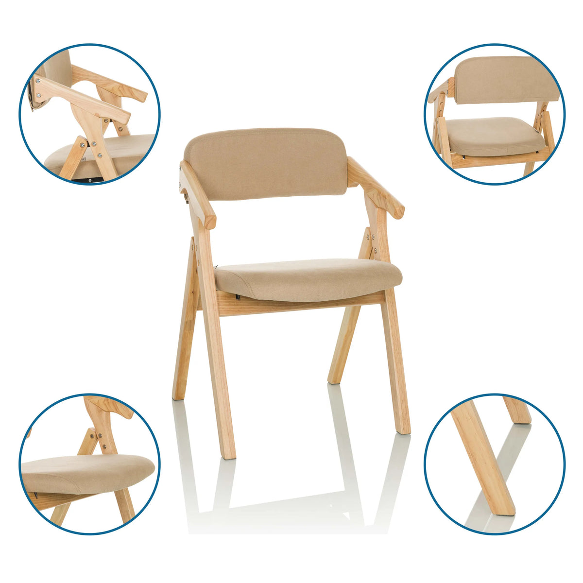 Kokoontaittuva tuoli SCANDIO beige, puurunko ja käsinojat, valmistaja hjh OFFICE