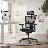 Musta luksustoimistotuoli ERGOHUMAN SLIM ECO F GEN2 verkkoselkänojalla kotitoimistoon, valmistaja hjh OFFICE (tekoälyllä luotu kuva)