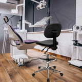 Musta korkea työtuoli TOP WORK 24 I, jossa on pyöreä istuin ja jalkarengas pyörillä, valmistaja hjh OFFICE