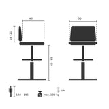 Korkea työtuoli WORK MF tekninen piirustus, istuinkorkeus 60–85 cm, valmistaja hjh OFFICE