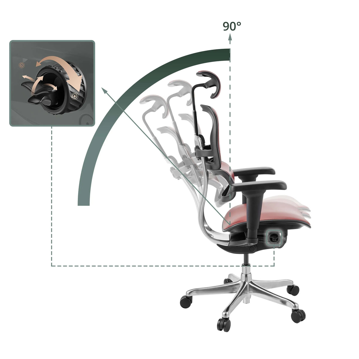 Luksustoimistotuoli ERGOHUMAN ULTRA L GEN2 bordeaux, kallistussäätö 90 asteeseen, valmistaja hjh OFFICE