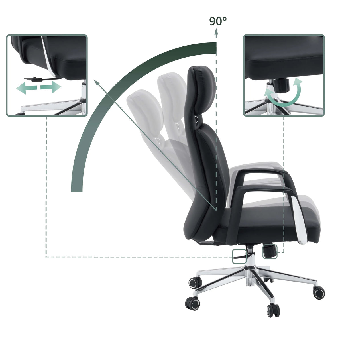 Säädettävä selkänoja 90 asteen kallistuksella, Ammattitason toimistotuoli VELVET ECO, valmistaja hjh OFFICE