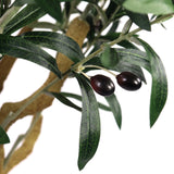 Kaksi tummaa oliivia oksalla, jossa on tekokasvin OLIVE II vihreitä lehtiä, valmistaja hjh OFFICE