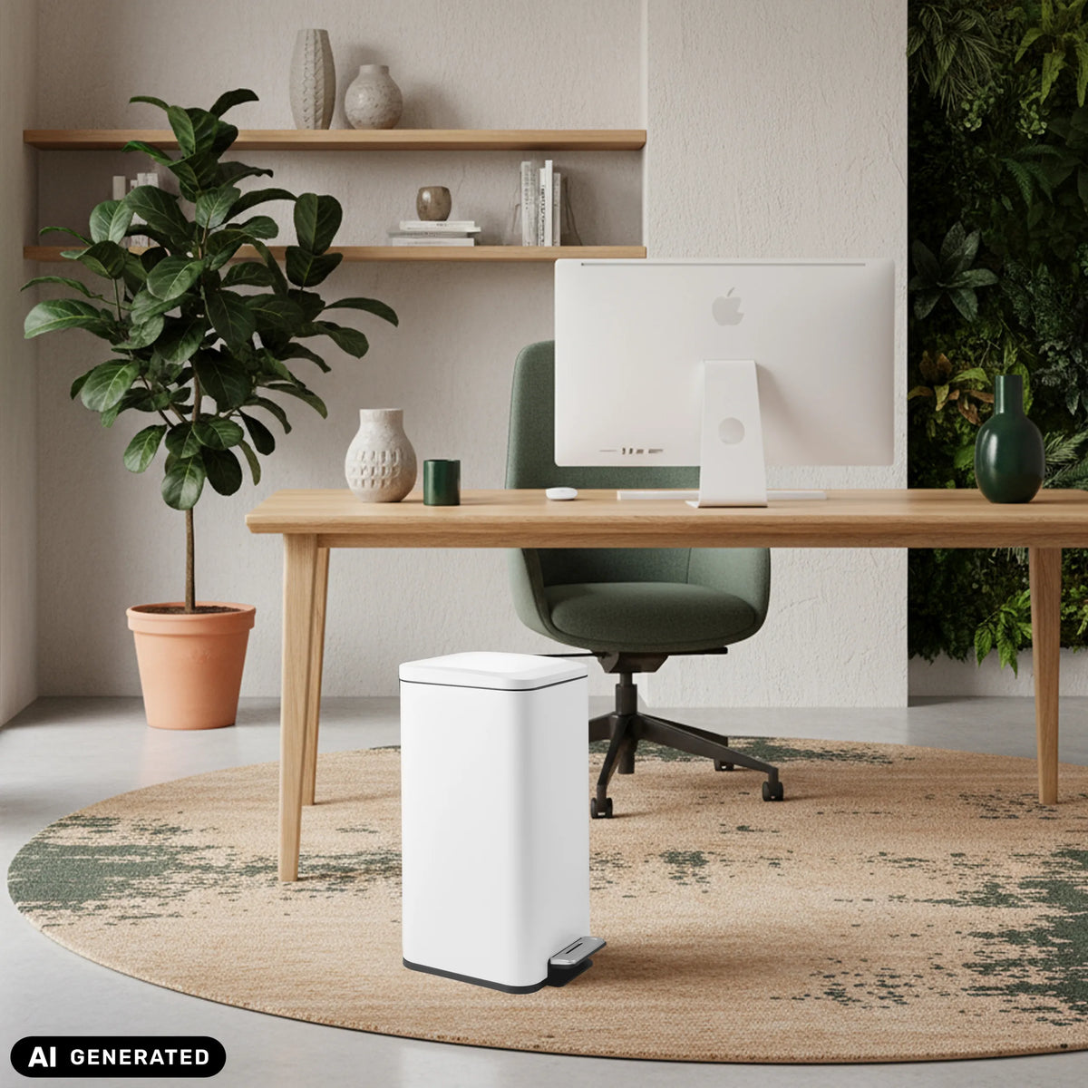 Valkoinen Clean Square-roskakori, tilavuus 30 litraa, valmistaja hjh OFFICE (tekoälyllä luotu kuva)
