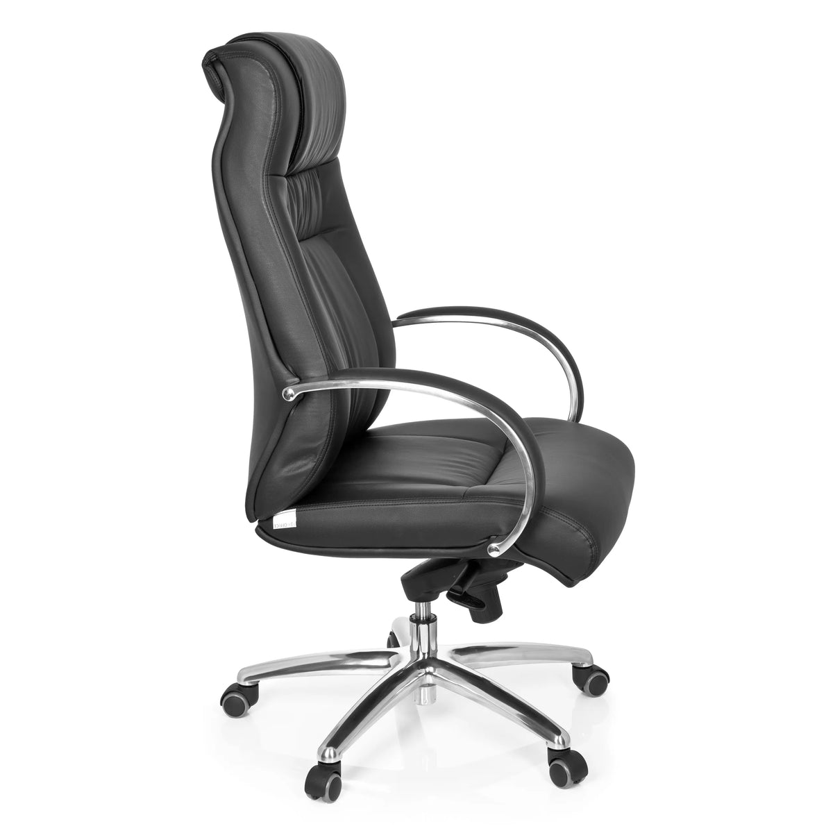 Musta pyörivä tuoli XXL G 600 käsinojilla ja viisipyöräisellä jalustalla, valmistaja hjh OFFICE – 360 asteen näkymä (sivuprofiili 80°)