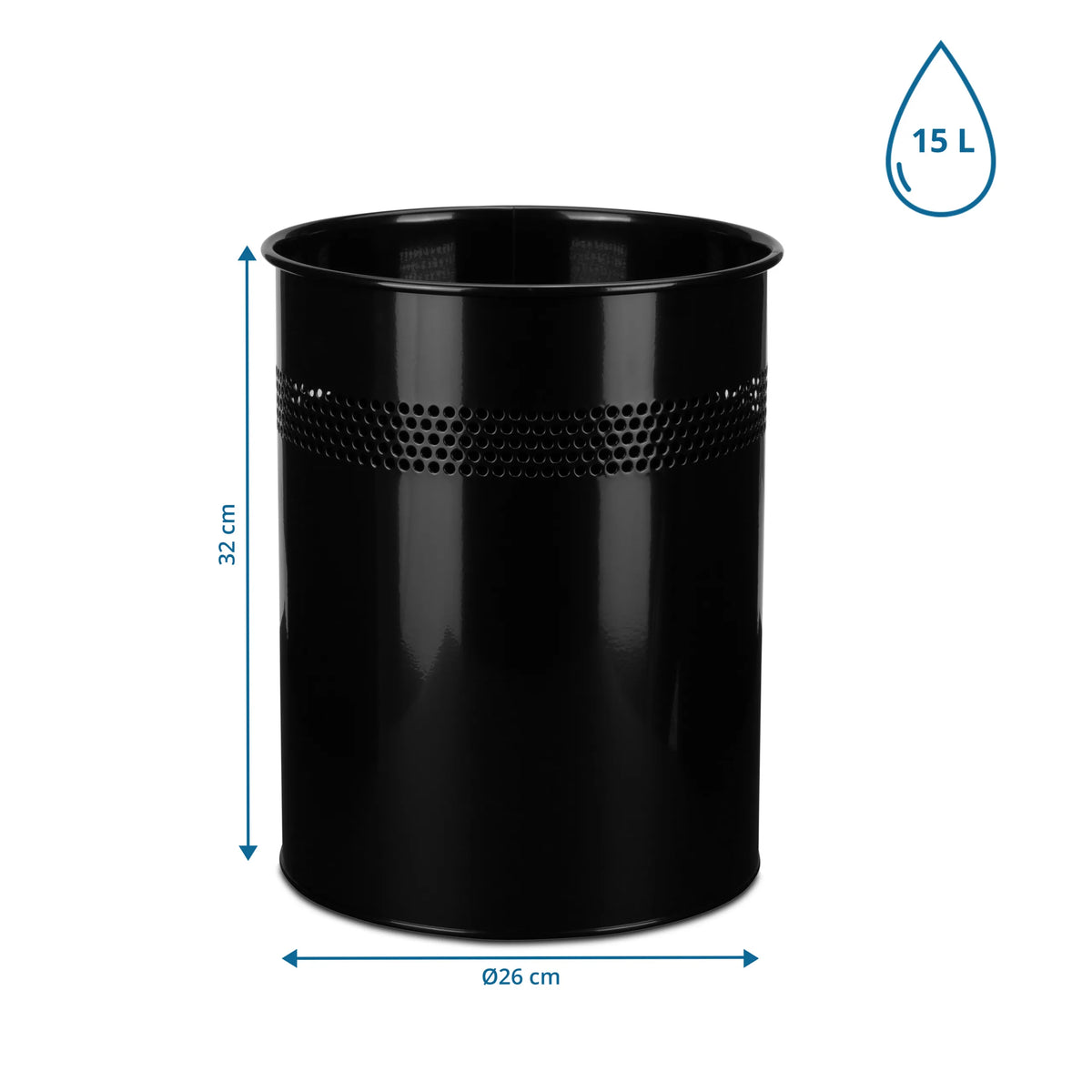 Roskakori CLEAN III mitat: korkeus 32 cm, halkaisija 26 cm ja tilavuus 15 L, valmistaja hjh OFFICE