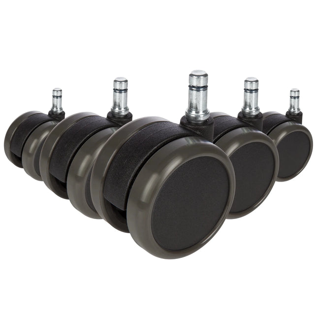 Viisi mustaa tuolin rullaa 5x ROLO 10mm/65mm koville lattioille metallisilla tappeilla, valmistaja hjh OFFICE