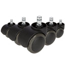 Viisi mustaa Tuolin rullaa 5x ROLO No-Noise 11mm/50mm koville lattioille metallisilla tappeilla, valmistaja hjh OFFICE