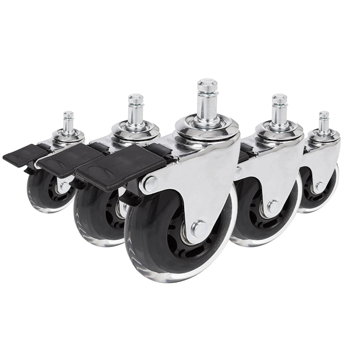 Tuolin rulla 5x ROLO SKATE CT 11mm/75mm hopeisena ja läpinäkyvänä lukituksella koville lattioille, valmistaja hjh OFFICE