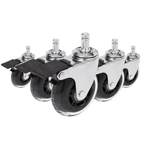 Tuolin rulla 5x ROLO SKATE CT 11mm/75mm hopeisena ja läpinäkyvänä lukituksella koville lattioille, valmistaja hjh OFFICE