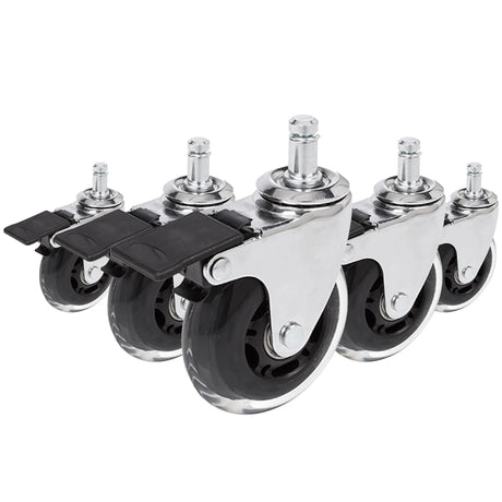 Tuolin rulla 5x ROLO SKATE CT 11mm/75mm hopeisena ja läpinäkyvänä lukituksella koville lattioille, valmistaja hjh OFFICE
