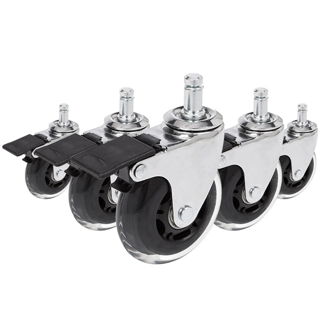 Tuolin rulla 5x ROLO SKATE CT 11mm/75mm hopeisena ja läpinäkyvänä lukituksella koville lattioille, valmistaja hjh OFFICE