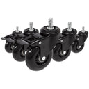 Viisi mustaa tuolin rullaa 5x ROLO SKATE S 11mm/75mm lukitusjarruilla koville lattioille, valmistaja hjh OFFICE