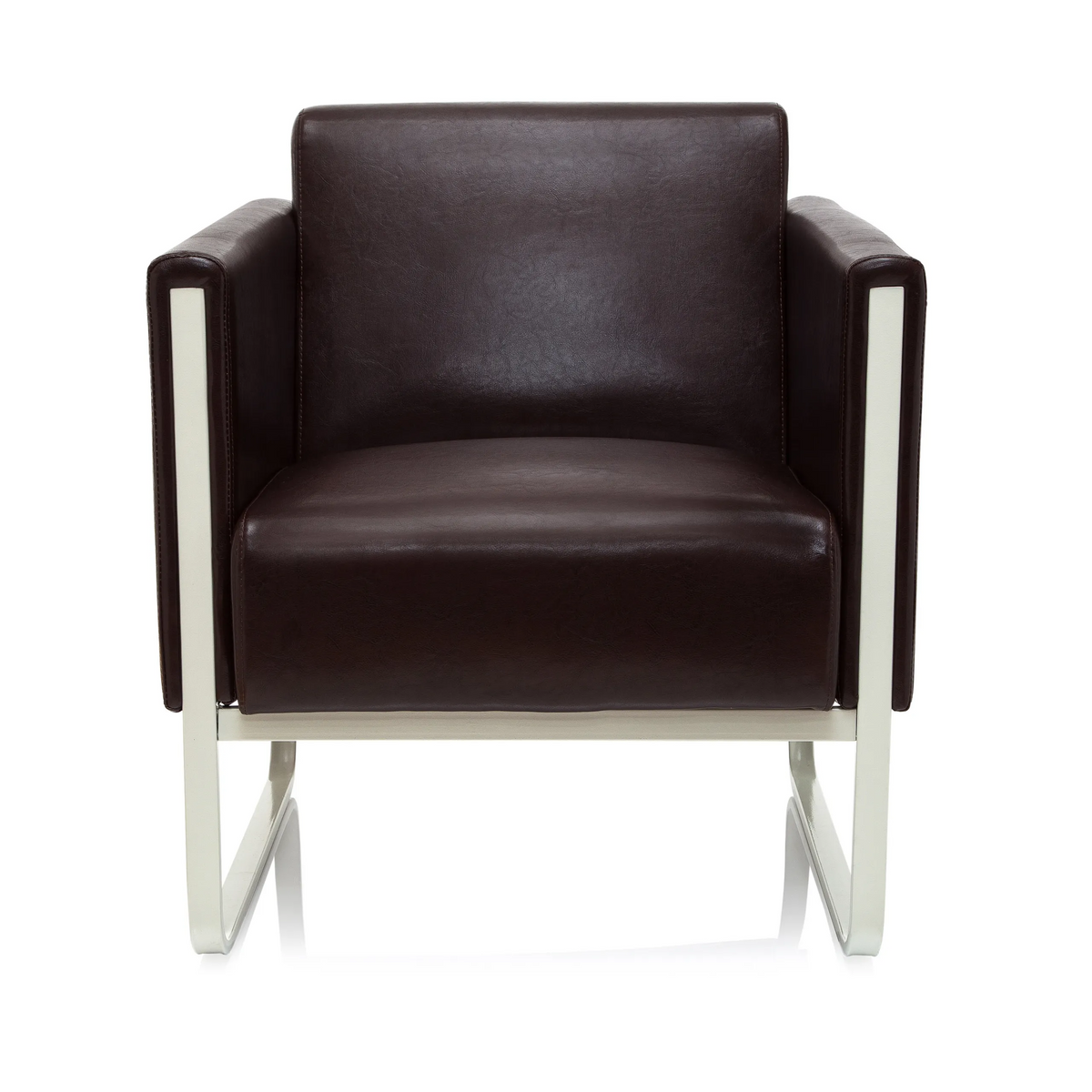 Brauner Polstersessel ARUBA mit weißem Metallrahmen von hjh OFFICE – 360-Grad-Ansicht (Frontansicht 0°)
