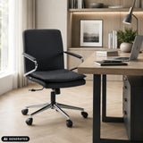 Musta Rovento Home Office -toimistotuoli käsinojilla ja rullajaloilla, valmistaja hjh OFFICE (tekoälyllä luotu kuva)