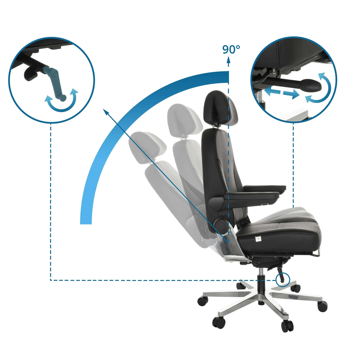 Säädettävä selkänoja 90 asteen kallistuksella XXL pyörivä tuoli 24 HOURS F, valmistaja hjh OFFICE