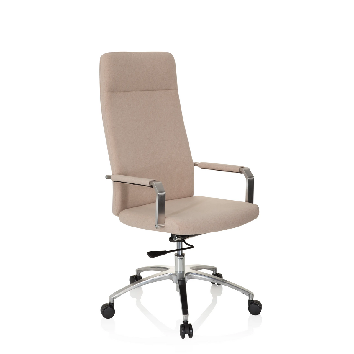 Beige Home Office -toimistotuoli SARANTO PLUS I käsinojilla ja viisipisteisellä rullajalustalla, valmistaja hjh OFFICE – 360 asteen näkymä (etuviistonäkymä 40°)