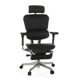Musta Luksustoimistotuoli ERGOHUMAN PLUS LEGPRO GEN2 nahasta, jalustuella ja viidellä pyörällä, valmistaja hjh OFFICE – 360 asteen näkymä (etunäkymä 15°)