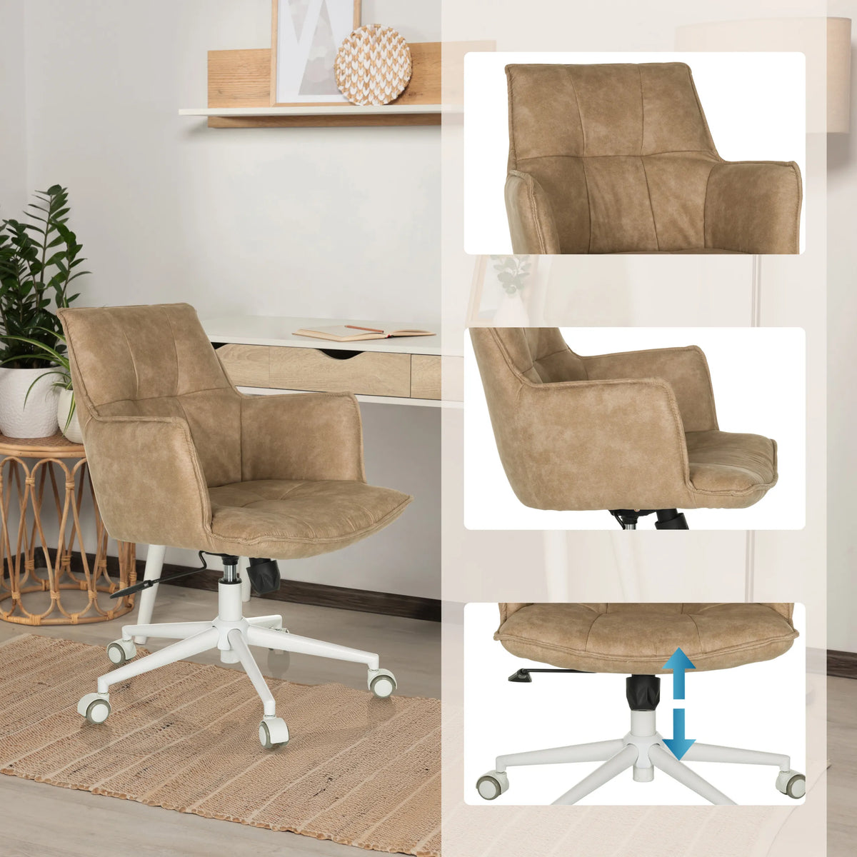 Beige Home Office -toimistotuoli SOLAO LIFE W korkeussäädettävällä istuimella ja valkoisella jalustalla, valmistaja hjh LIVING